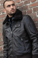 Brown RAFAL YCON aviator jacket in lambskin leather, removable collar. - Image n°2