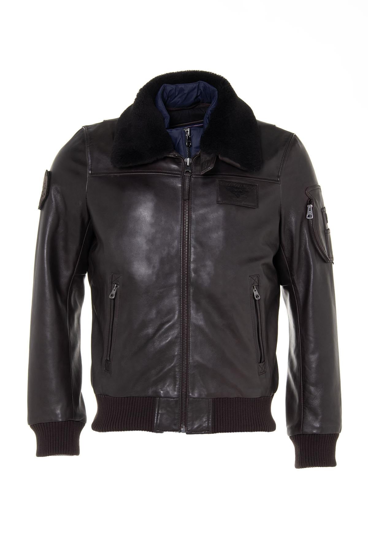Brown RAFAL YCON aviator jacket in lambskin leather, removable collar. - Image n°7
