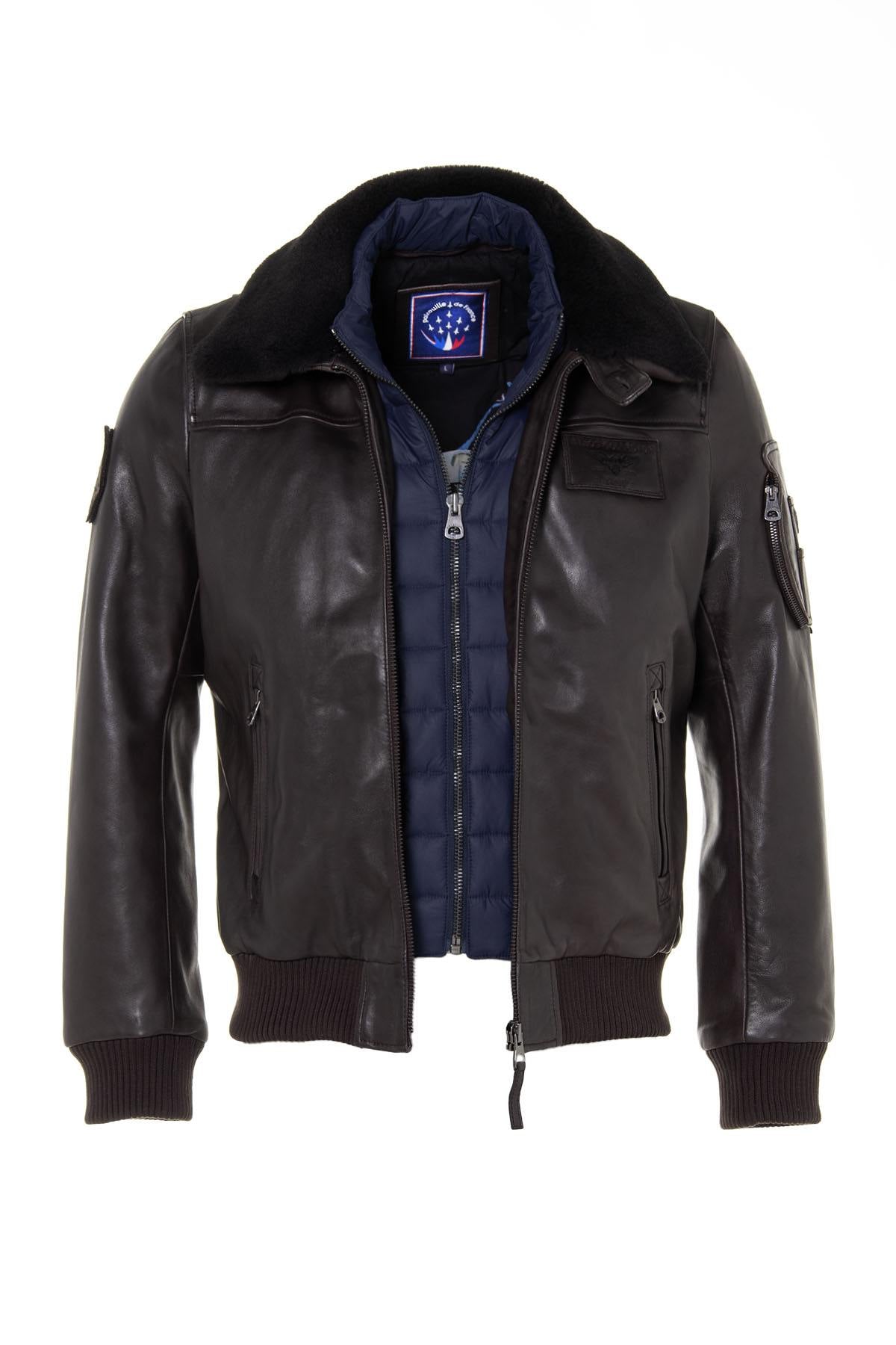 Brown RAFAL YCON aviator jacket in lambskin leather, removable collar. - Image n°3