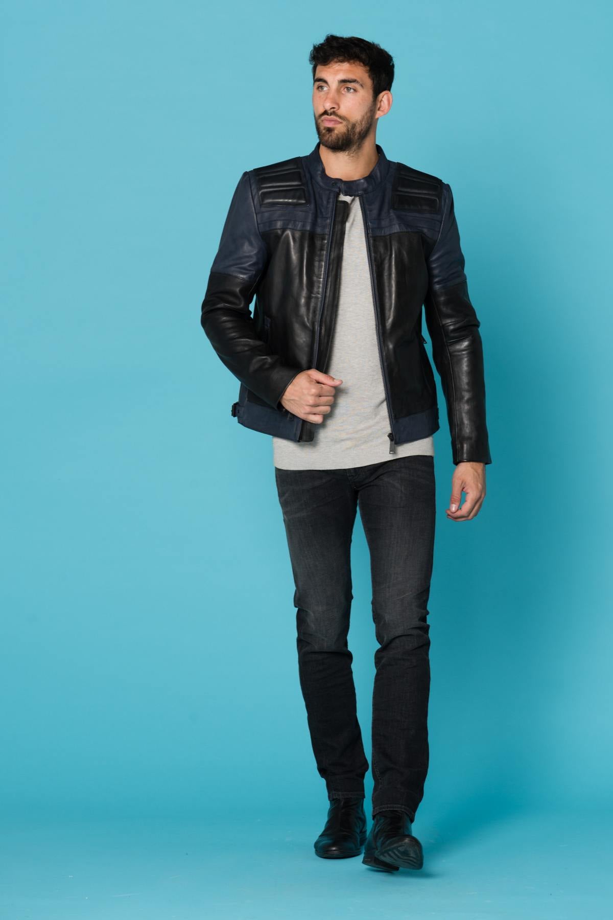 Black and blue biker jacket - Image n°5