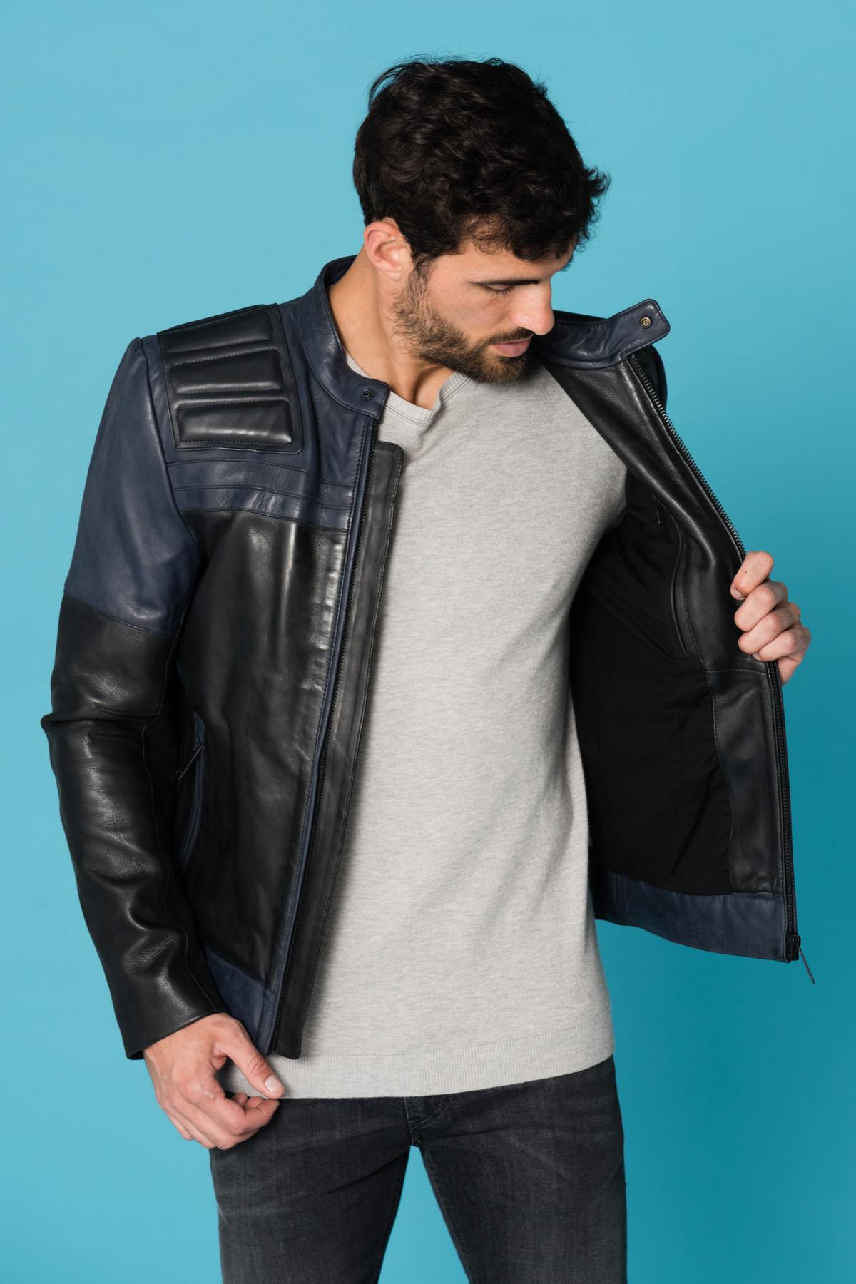 Black and blue biker jacket - Image n°7