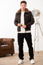 Thick cowhide aviator with wool collar and quilted lining. - Image n°2