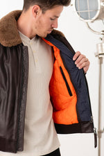 Thick cowhide aviator with wool collar and quilted lining. - Image n°6