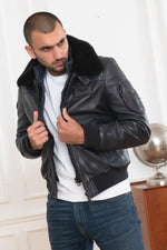 Limited-edition navy lambskin aviator jacket with patinated finish. - Image n°11