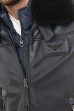 Limited-edition navy lambskin aviator jacket with patinated finish. - Image n°16