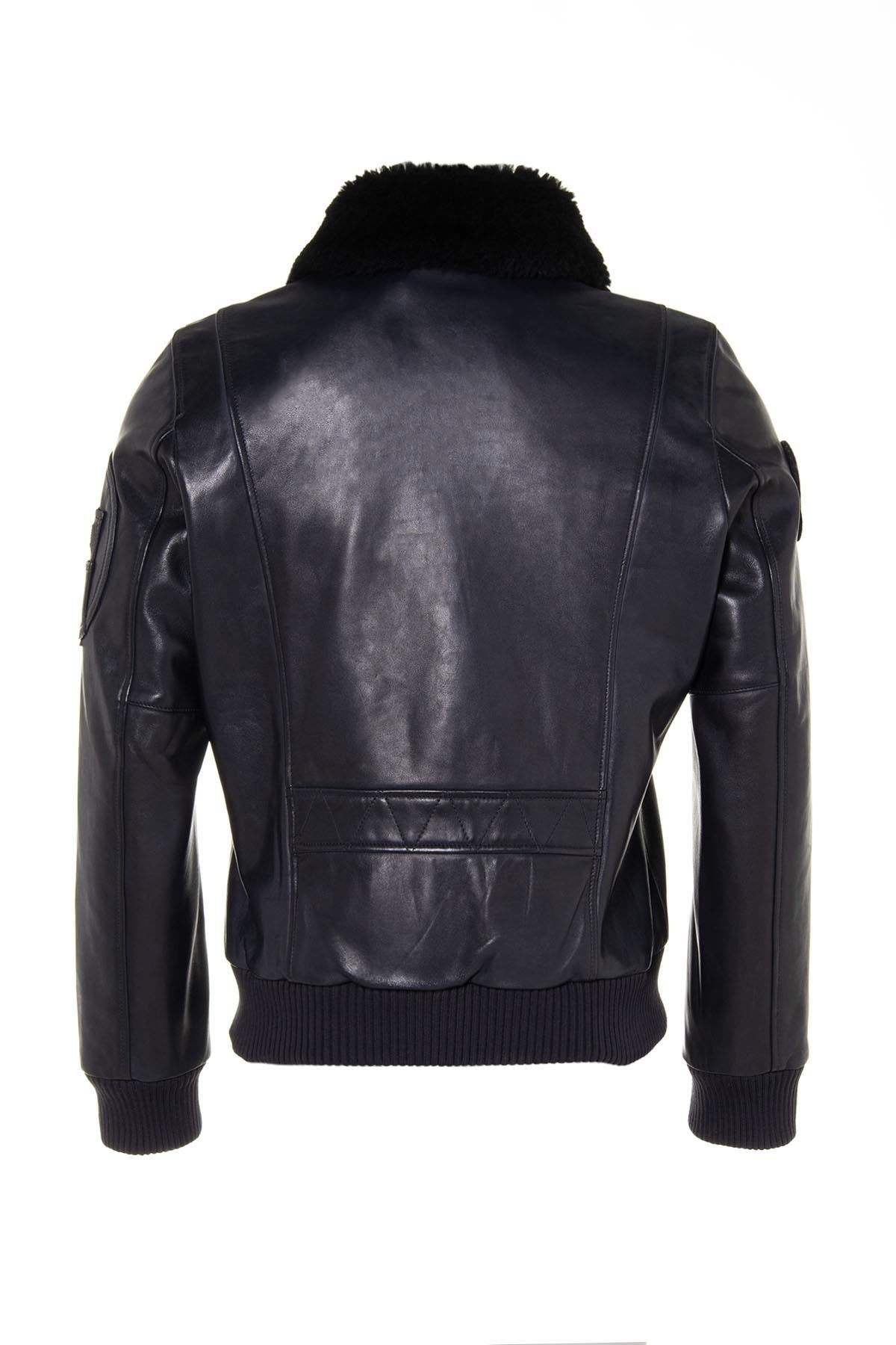 Limited-edition navy lambskin aviator jacket with patinated finish. - Image n°14