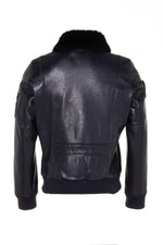 Limited-edition navy lambskin aviator jacket with patinated finish. - Image n°14