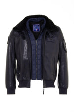 Limited-edition navy lambskin aviator jacket with patinated finish. - Image n°3