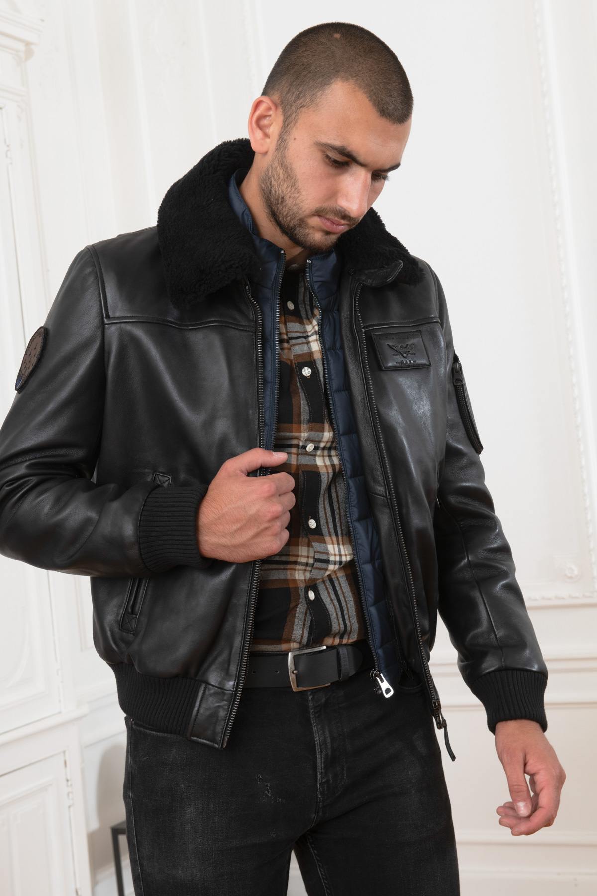 Lambskin aviator jacket with removable shearling collar and lining. - Image n°7