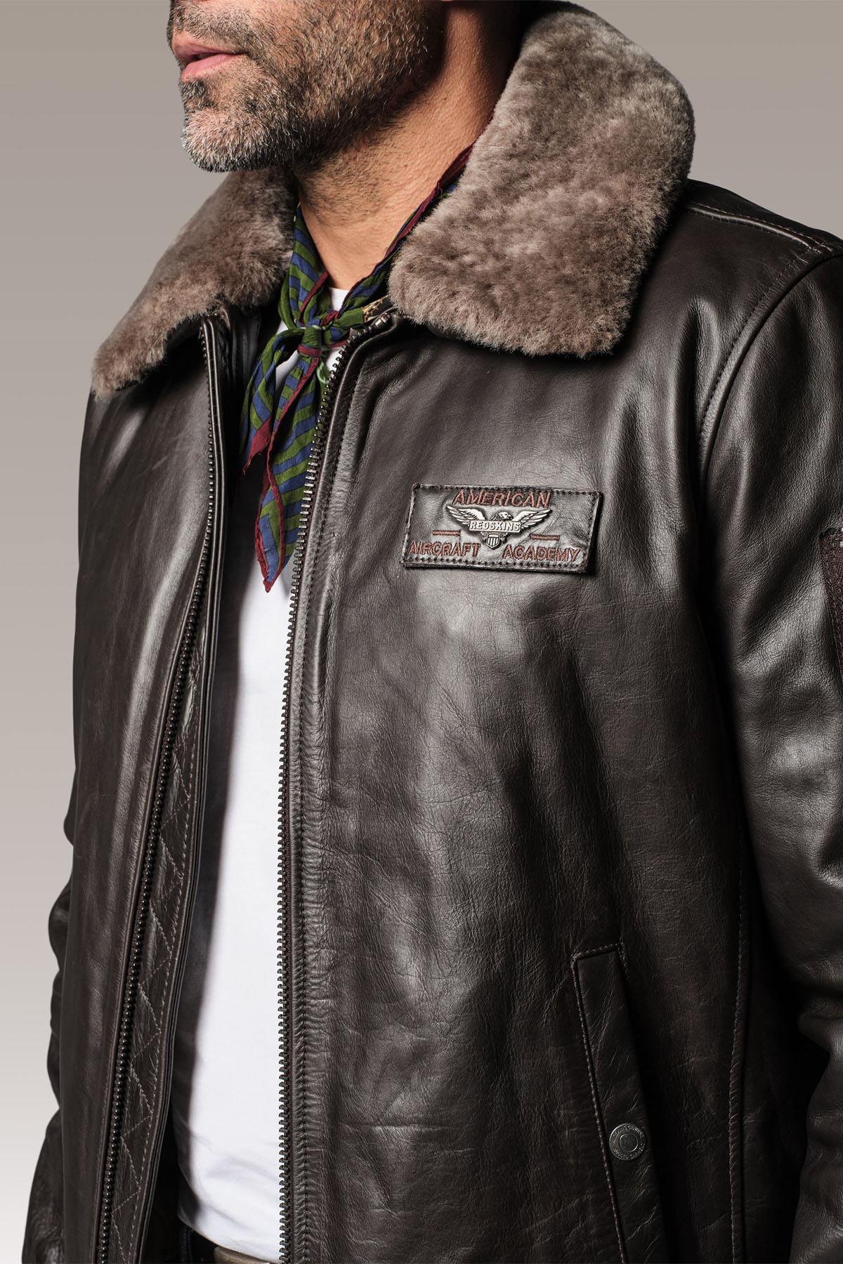 Men's Brown Redskins Leather Jacket - Image n°5