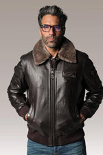 A vintage cowhide aviator with fur collar. Quilted lining for winter warmth and style. - Image n°1