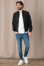 Navy blue suede leather bomber jacket - Image n°3