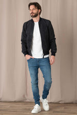 Navy blue suede leather bomber jacket - Image n°3