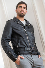 Men's black perfecto in cowhide leather US import - Image n°3