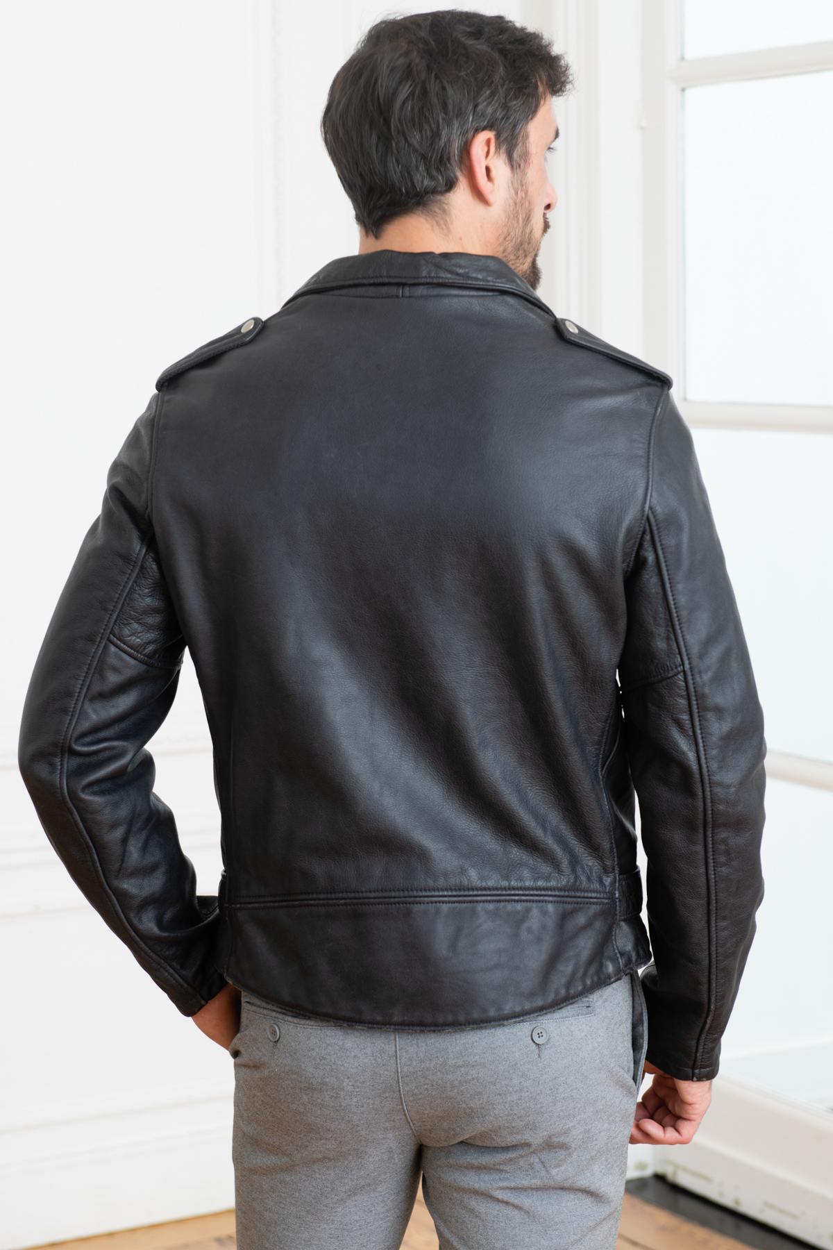 Men's black perfecto in cowhide leather US import - Image n°6