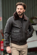 Lambskin aviator jacket by Schott. Slim fit with removable collar. - Image n°1