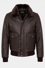 Lambskin aviator jacket by Schott. Slim fit with removable collar. - Image n°3