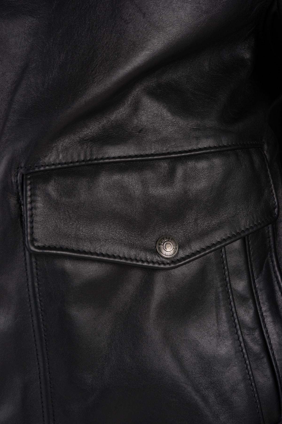Schott's 184SM Black: A-2 jacket in naked cowhide. Fleece liner. - Image n°13