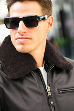 Schott's cowhide aviator jacket with removable shearling collar. - Image n°2