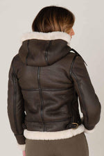 Dark brown sheepskin bomber by Schott. Warm, textured, slim-fit. - Image n°4