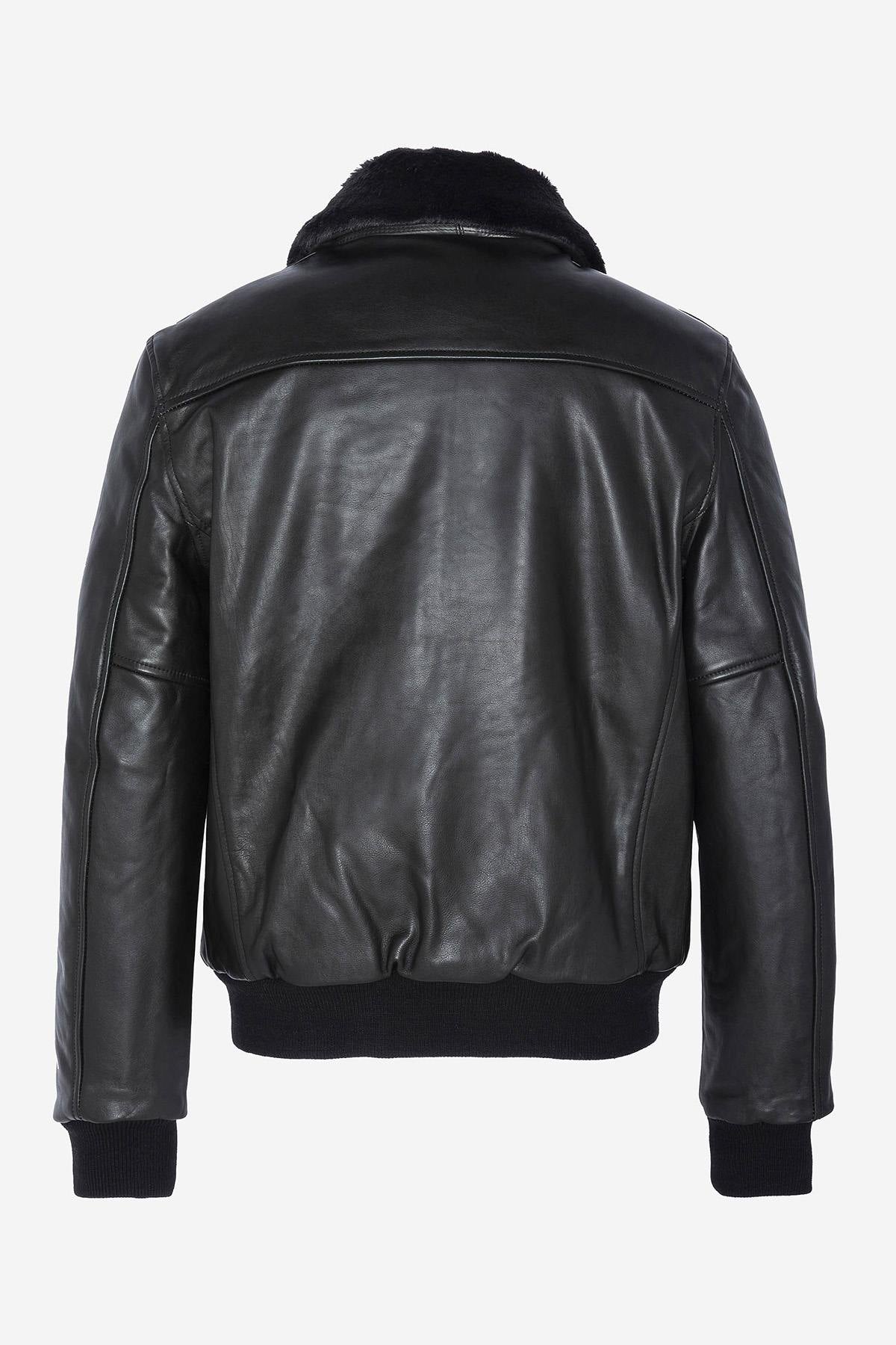 Thick cowhide A-2 aviator jacket with patina and removable collar. - Image n°9