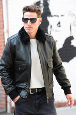 Thick cowhide A-2 aviator jacket with patina and removable collar. - Image n°1