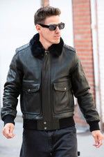 Thick cowhide A-2 aviator jacket with patina and removable collar. - Image n°10