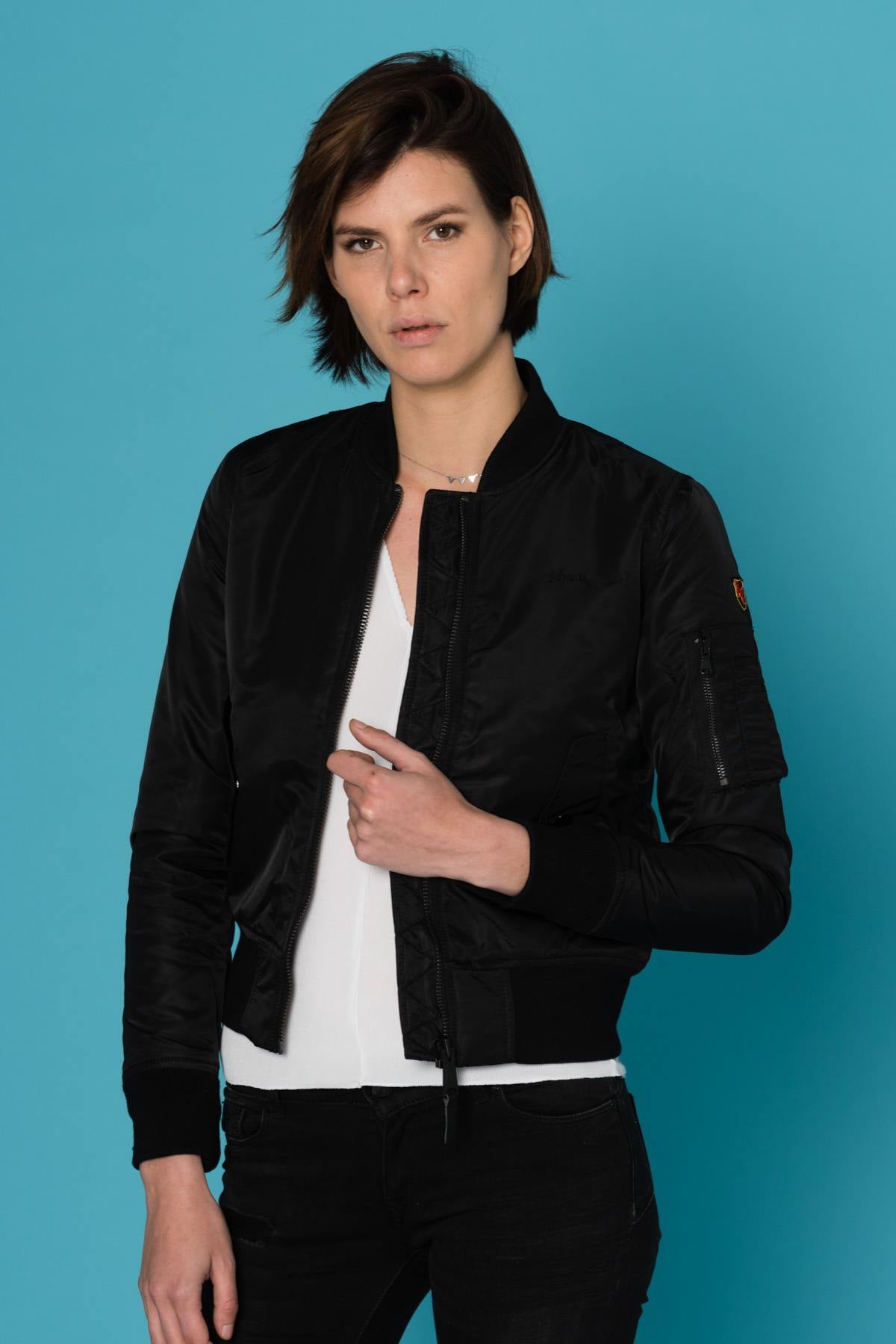 Women's black nylon bombers - Image n°3
