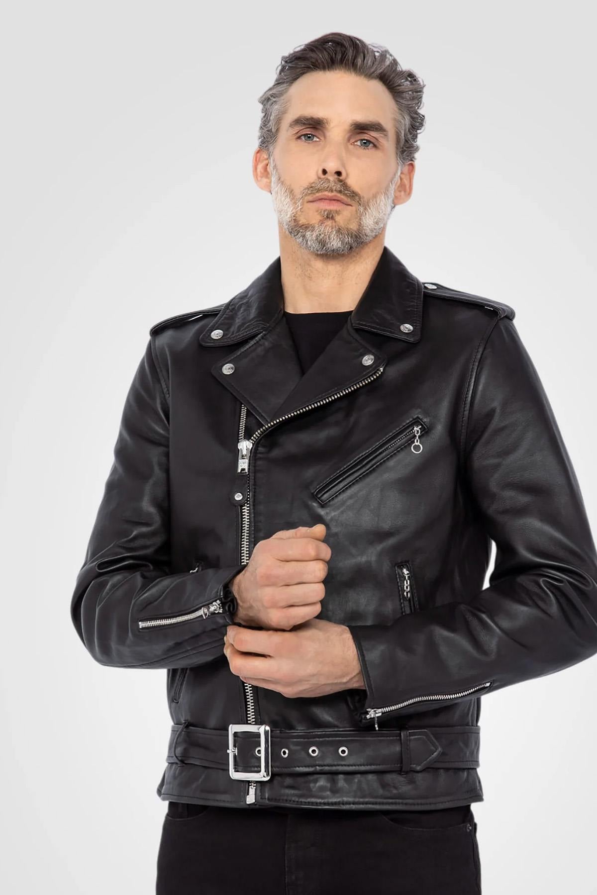Men's black leather perfecto - Image n°1