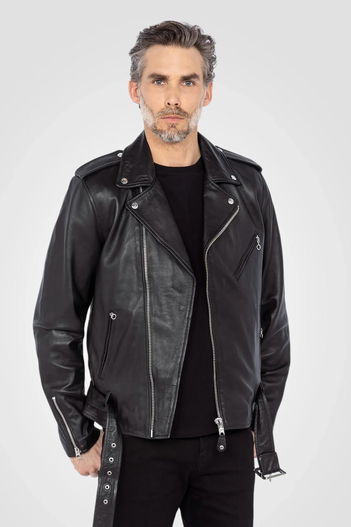 Men's black leather perfecto - Image n°4