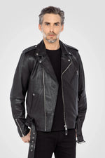 Men's black leather perfecto - Image n°4