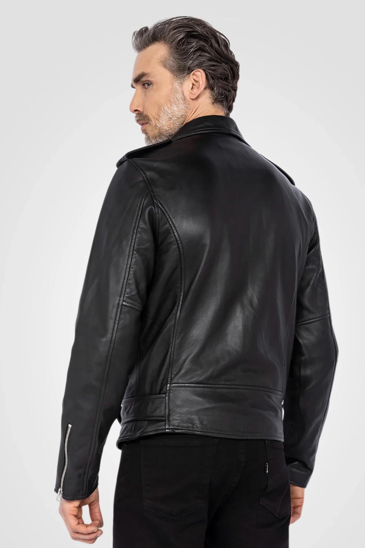 Men's black leather perfecto - Image n°2