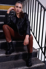 Slim-fit black lambskin leather jacket from Schott, biker-inspired. - Image n°13