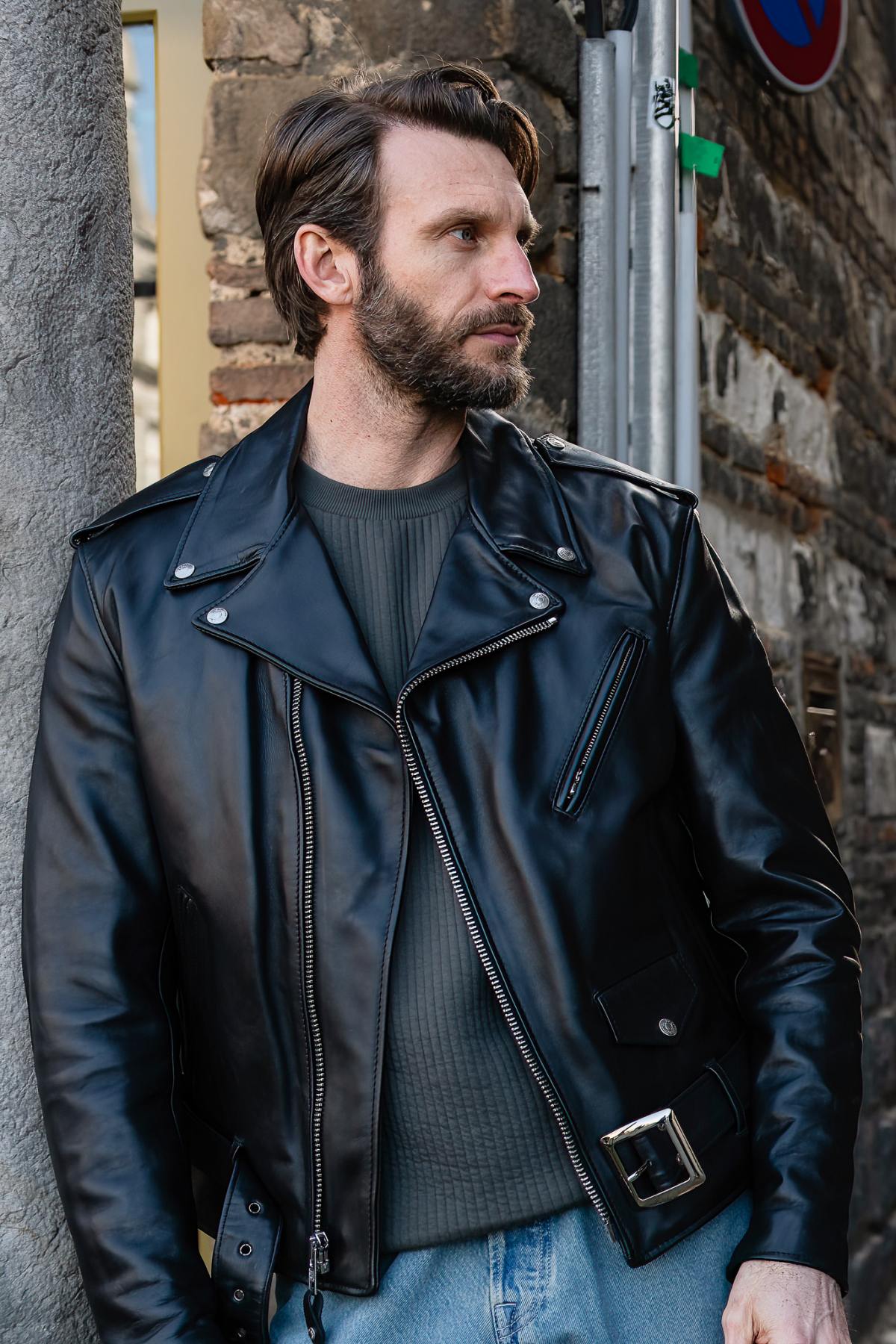 Men's black cowhide leather perfecto - Image n°1