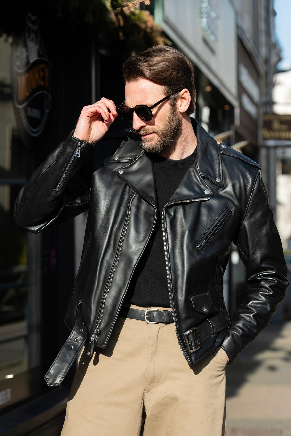Men's black cowhide leather perfecto - Image n°2