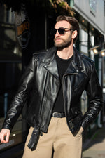 Men's black cowhide leather perfecto - Image n°4