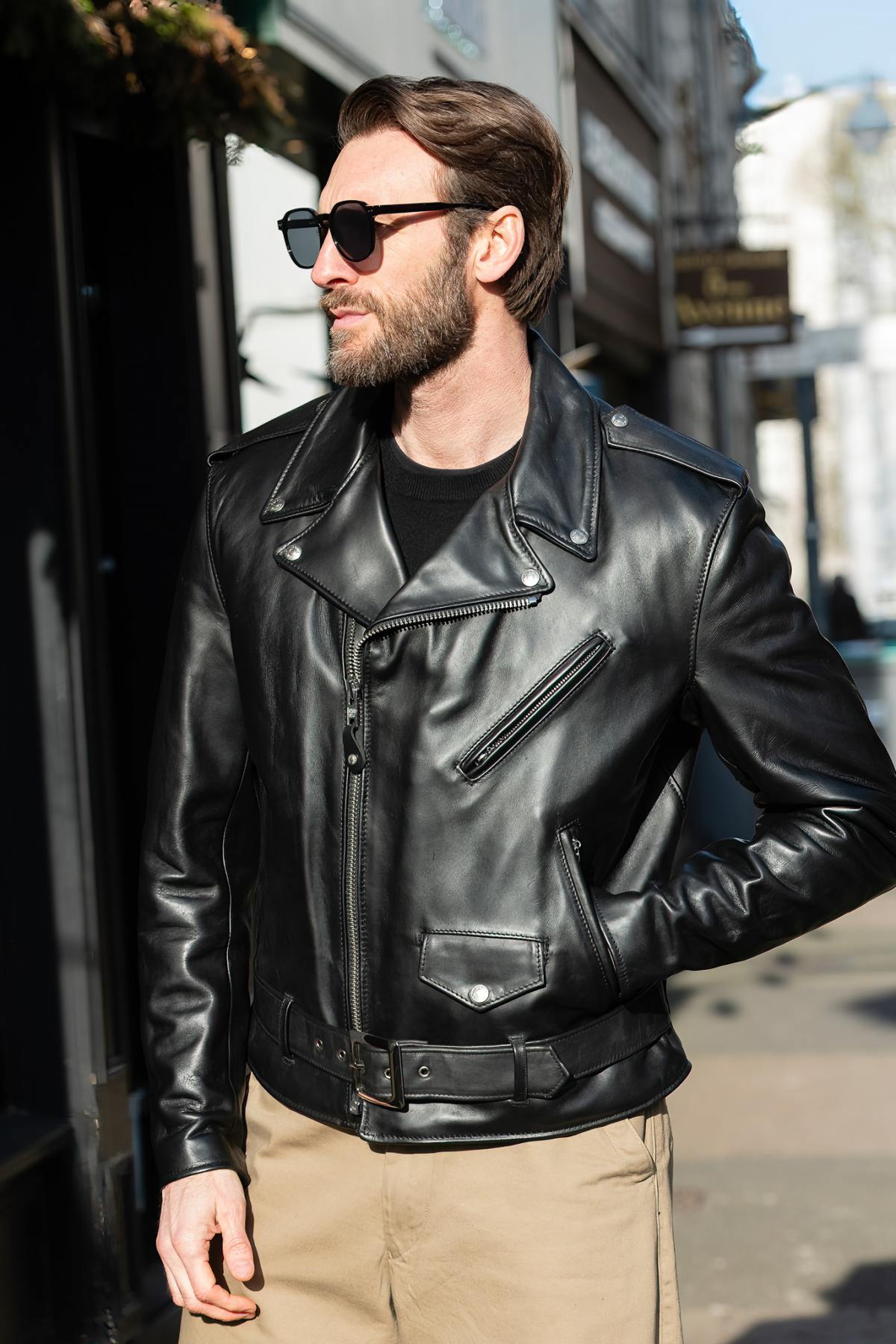 Men's black cowhide leather perfecto - Image n°7