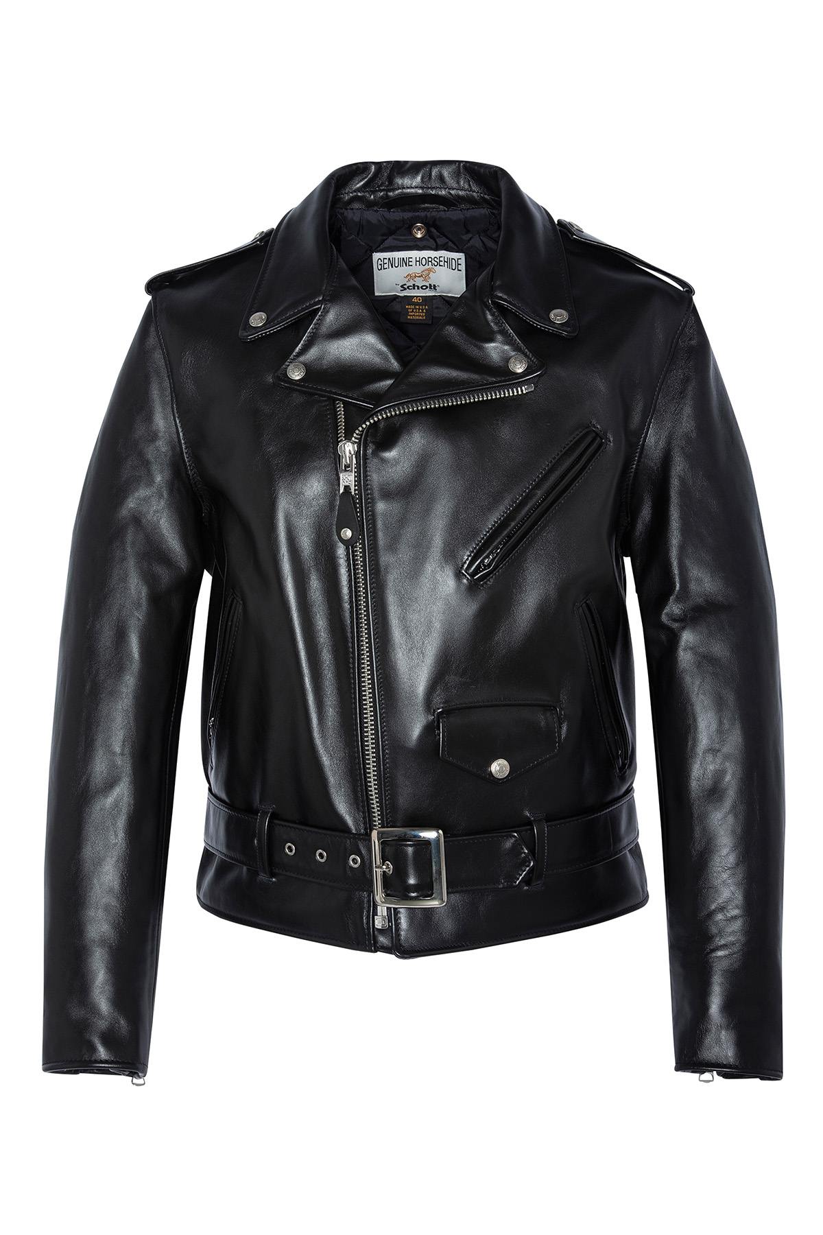 Schott 618HH Black: glossy horsehide leather, carefully made in the USA. - Image n°3