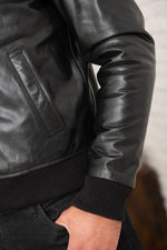 Black buffalo leather jacket with stand-up collar - Image n°5