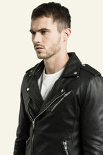 Rock-inspired lambskin jacket in black, slim-cut with silver zips. - Image n°6
