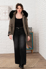 Ventiuno women's khaki down jacket with black collar - Image n°7