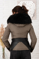 Ventiuno women's khaki down jacket with black collar - Image n°3