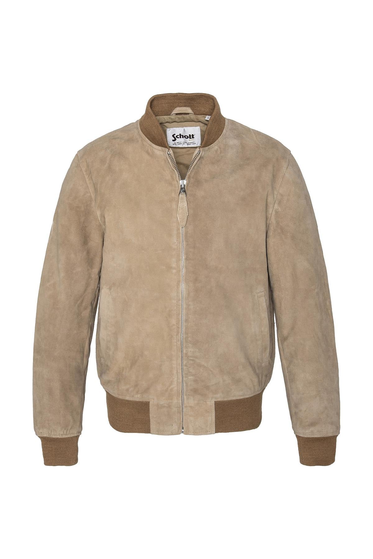 Schott's LC300 in beige: soft goatskin suede for timeless style. - Image n°1