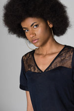 Navy blue lace t-shirt - Image n°4