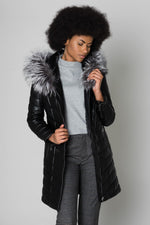 Lambskin leather jacket with detachable silver fox fur-trimmed hood. - Image n°1