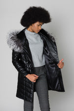 Lambskin leather jacket with detachable silver fox fur-trimmed hood. - Image n°4