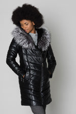 Lambskin leather jacket with detachable silver fox fur-trimmed hood. - Image n°5