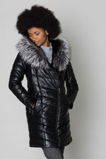 Lambskin leather jacket with detachable silver fox fur-trimmed hood. - Image n°5