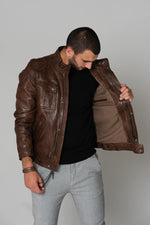 Cognac biker collar jacket - Image n°4