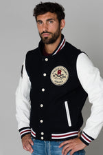 Wool jacket with leather sleeves - Image n°2